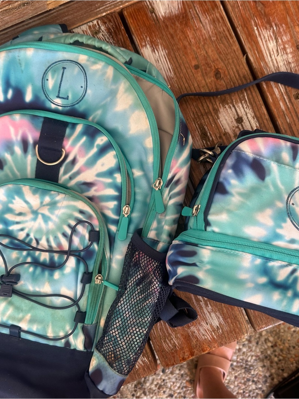 Pottery Barn Kids Teal and Navy Tie-Dye Backpack Set